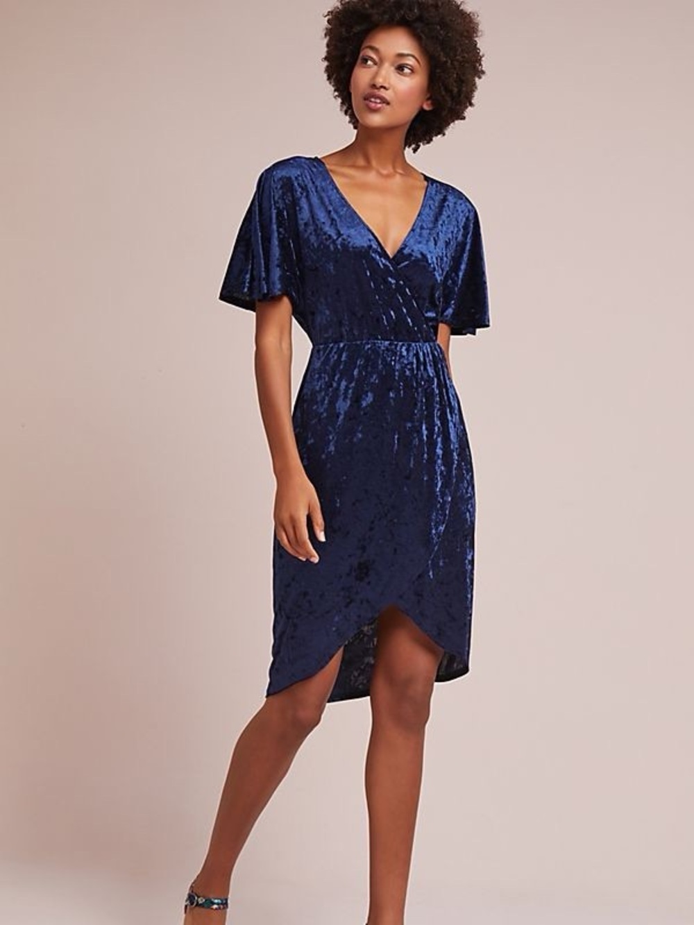 Anthropologie Velvet Wrap Dress in Deep Navy Blue